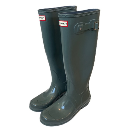 Hunter Original Tall Gloss Size US8 Gull Grey Graphite Rain Boots Waterproof - Picture 2 of 15
